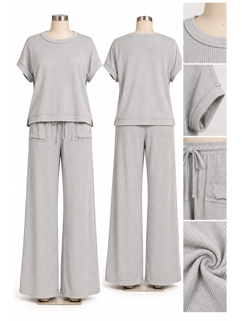 Zenana Women's Rayon Spandex Lounge Set in Sleet Grey S/M/L
